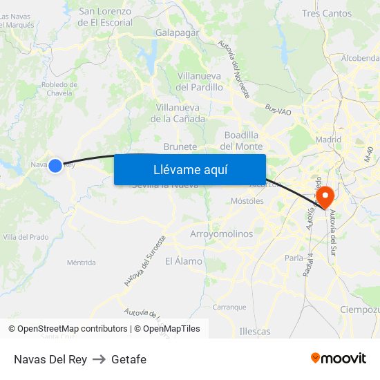 Navas Del Rey to Getafe map