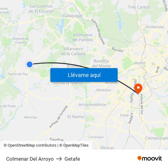 Colmenar Del Arroyo to Getafe map