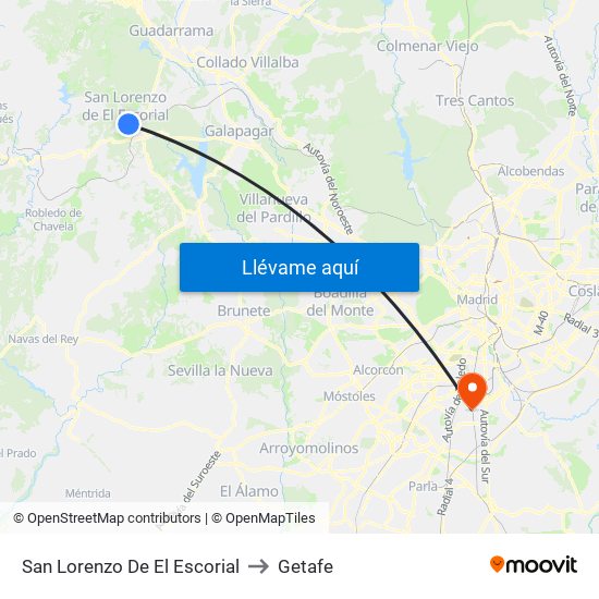 San Lorenzo De El Escorial to Getafe map
