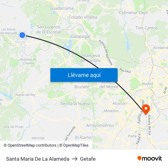 Santa María De La Alameda to Getafe map