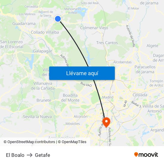 El Boalo to Getafe map