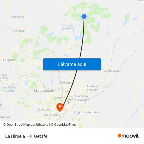 La Hiruela to Getafe map