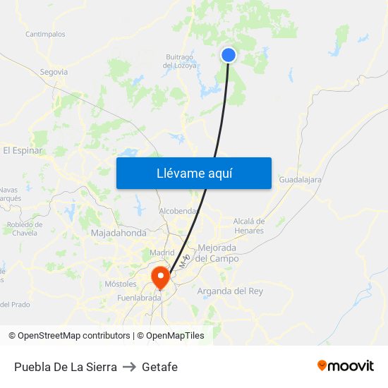 Puebla De La Sierra to Getafe map