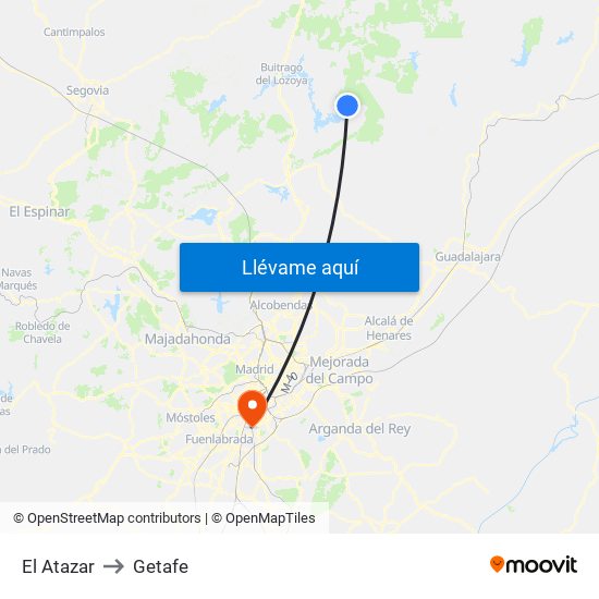 El Atazar to Getafe map