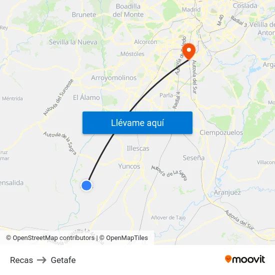 Recas to Getafe map