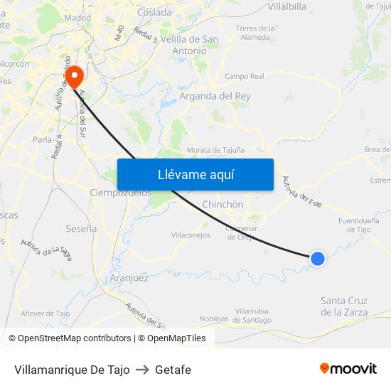 Villamanrique De Tajo to Getafe map