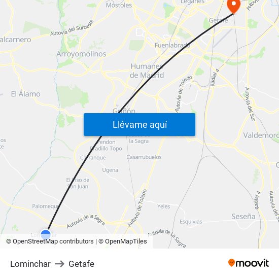 Lominchar to Getafe map