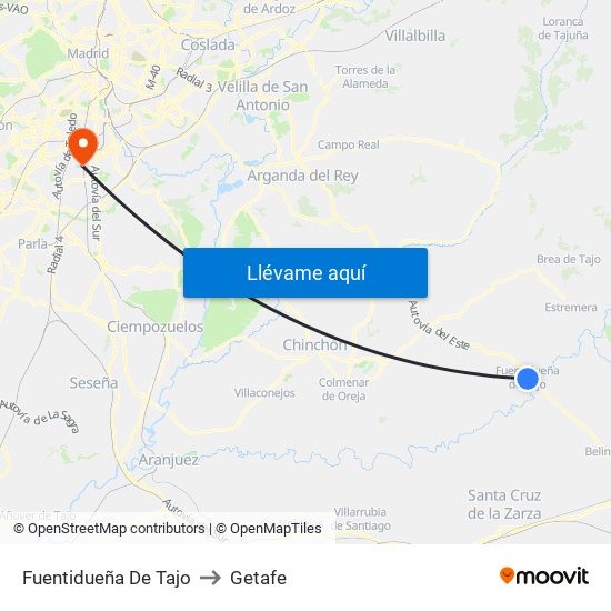 Fuentidueña De Tajo to Getafe map