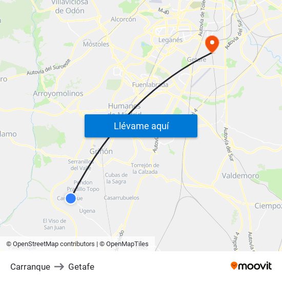 Carranque to Getafe map