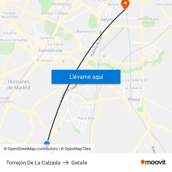 Torrejón De La Calzada to Getafe map