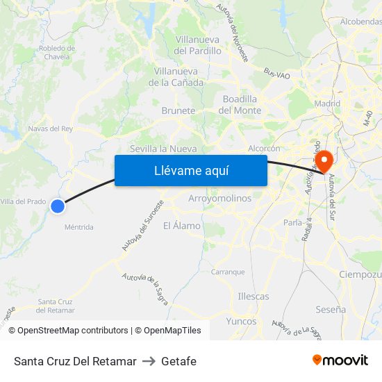 Santa Cruz Del Retamar to Getafe map