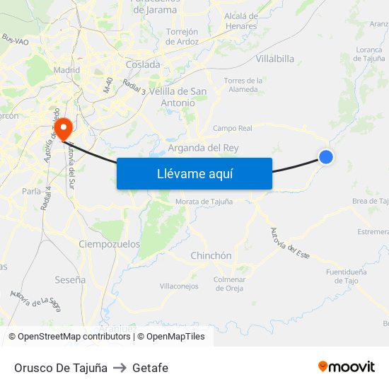 Orusco De Tajuña to Getafe map