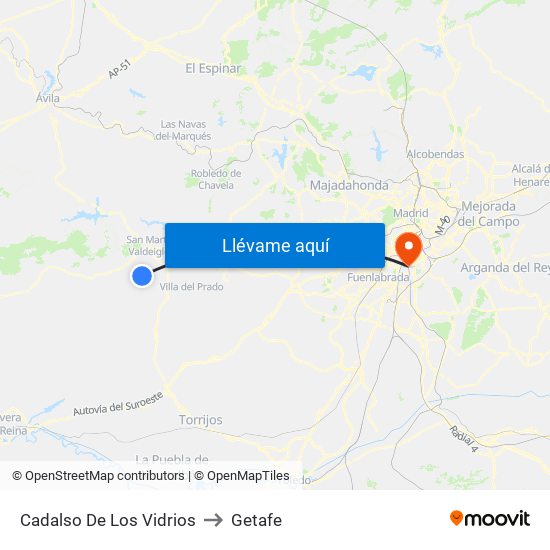 Cadalso De Los Vidrios to Getafe map