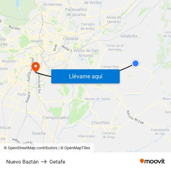 Nuevo Baztán to Getafe map