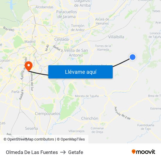 Olmeda De Las Fuentes to Getafe map