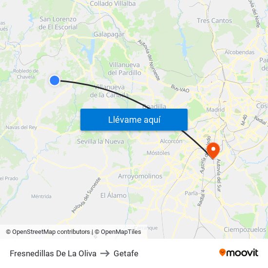 Fresnedillas De La Oliva to Getafe map