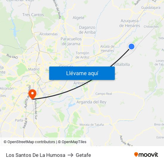 Los Santos De La Humosa to Getafe map