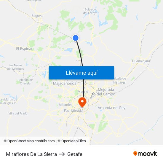 Miraflores De La Sierra to Getafe map