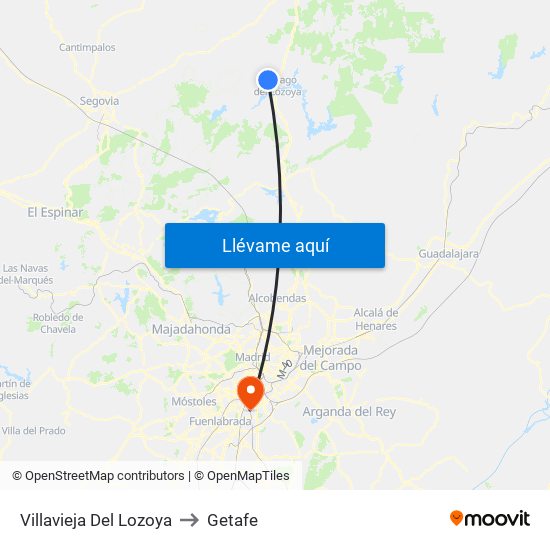 Villavieja Del Lozoya to Getafe map
