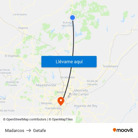 Madarcos to Getafe map