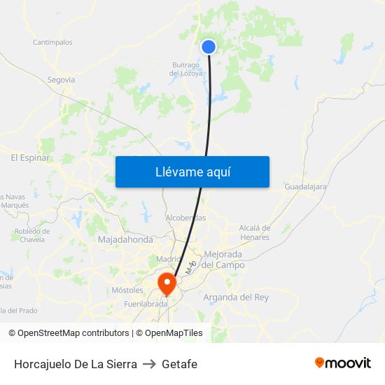 Horcajuelo De La Sierra to Getafe map