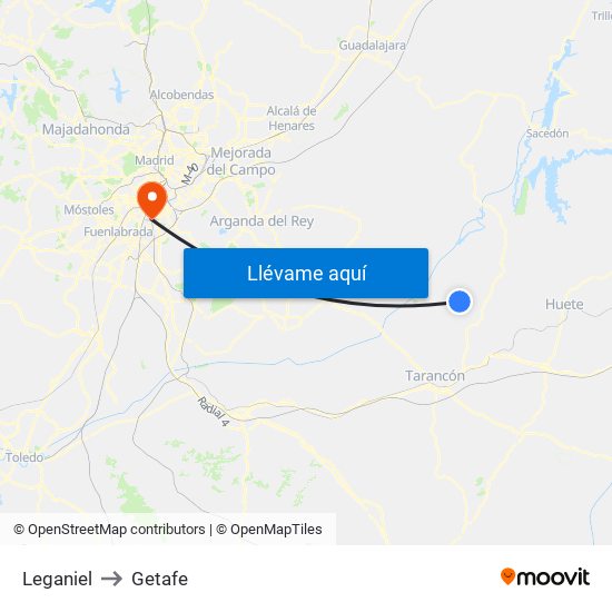 Leganiel to Getafe map