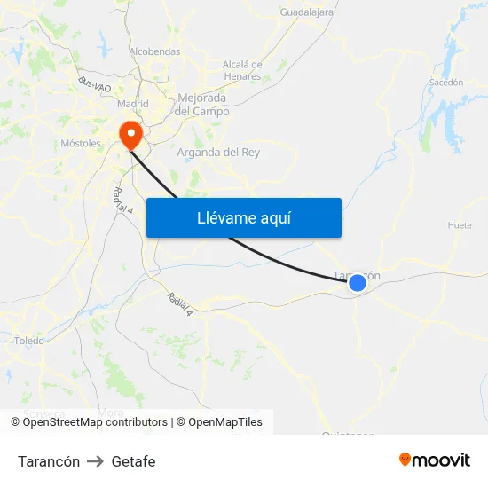 Tarancón to Getafe map