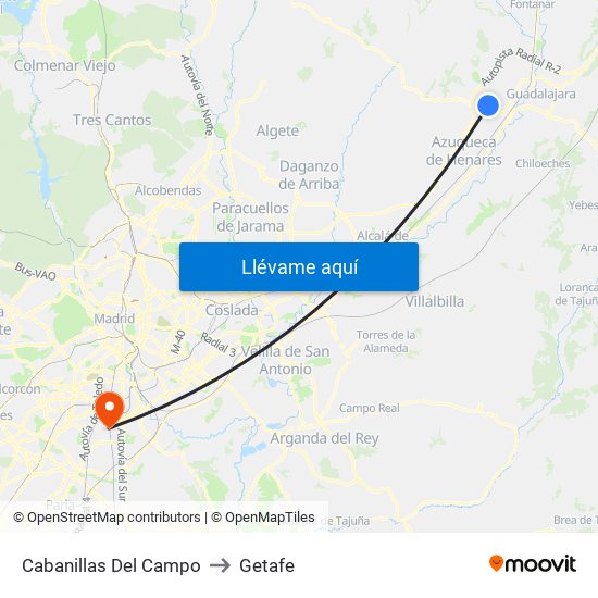 Cabanillas Del Campo to Getafe map