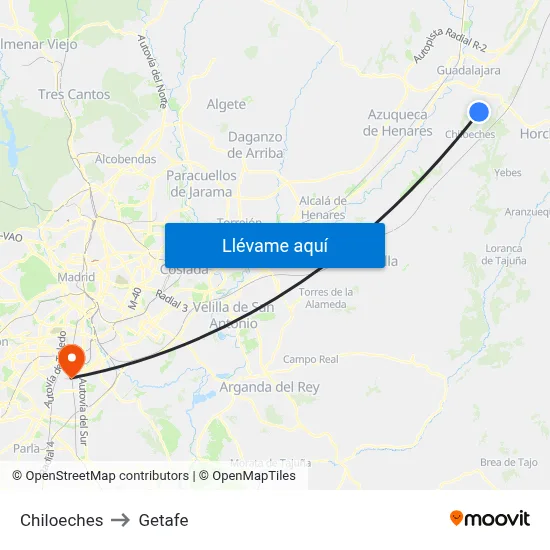 Chiloeches to Getafe map