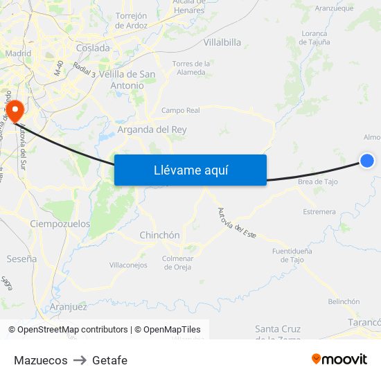 Mazuecos to Getafe map