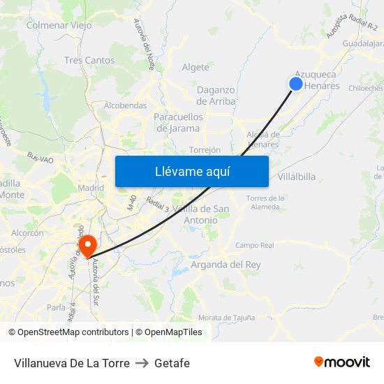 Villanueva De La Torre to Getafe map