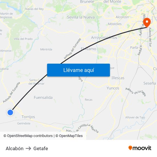 Alcabón to Getafe map