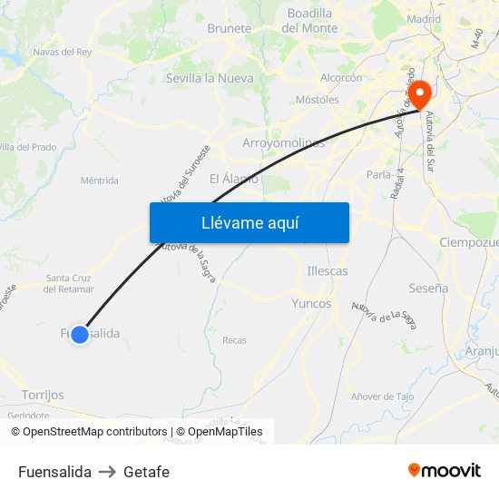 Fuensalida to Getafe map