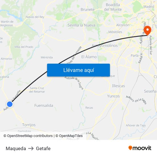 Maqueda to Getafe map