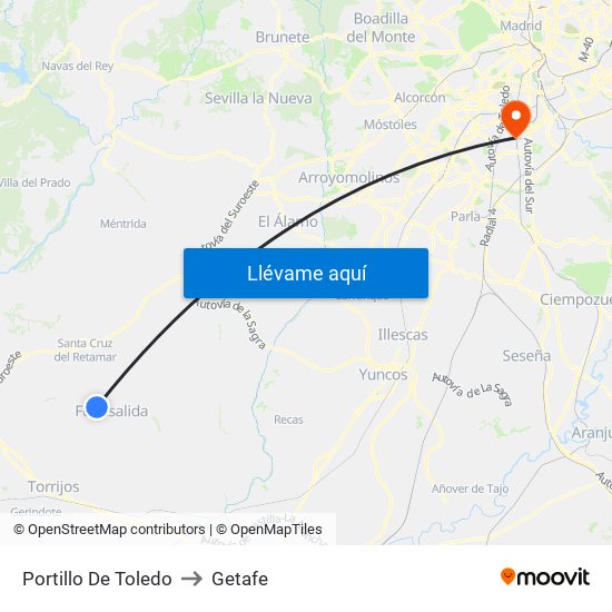Portillo De Toledo to Getafe map