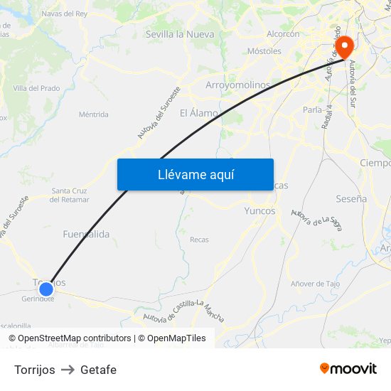Torrijos to Getafe map