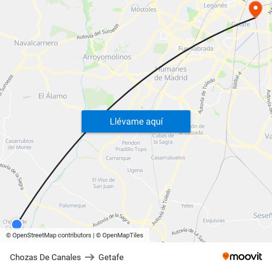 Chozas De Canales to Getafe map