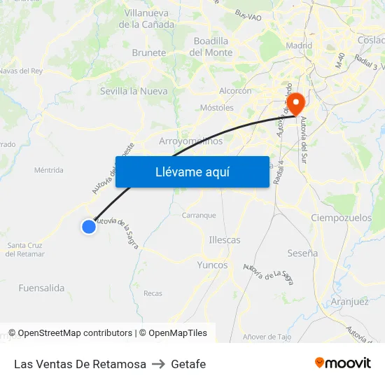 Las Ventas De Retamosa to Getafe map