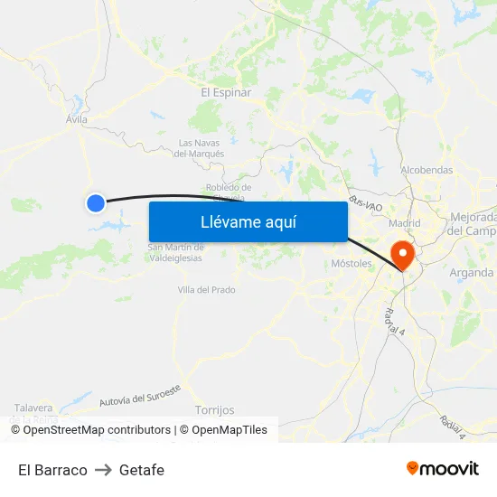 El Barraco to Getafe map