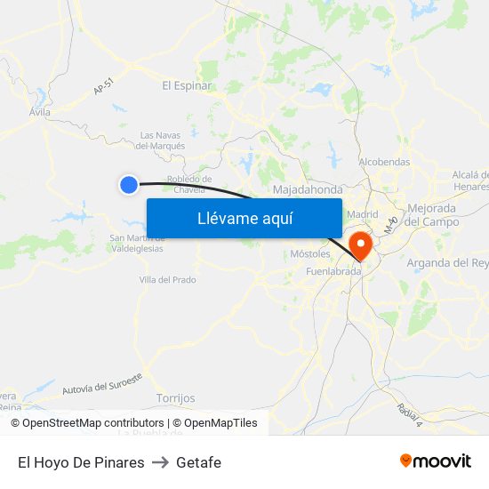 El Hoyo De Pinares to Getafe map