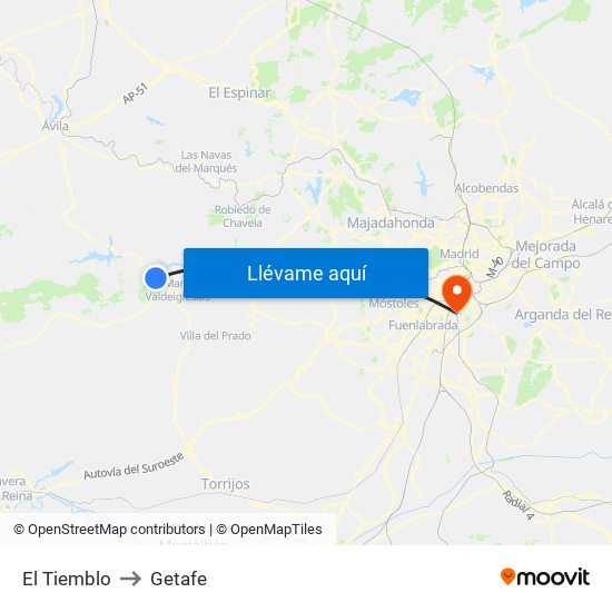 El Tiemblo to Getafe map