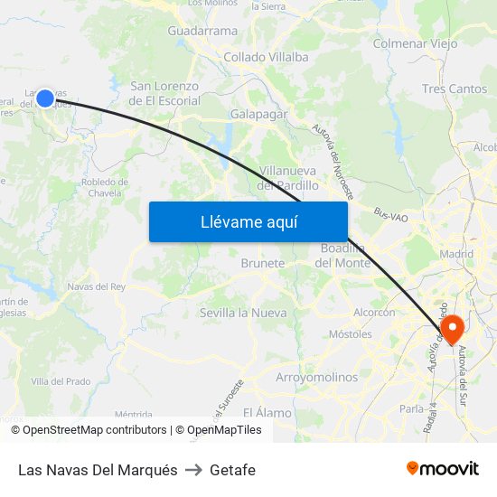 Las Navas Del Marqués to Getafe map