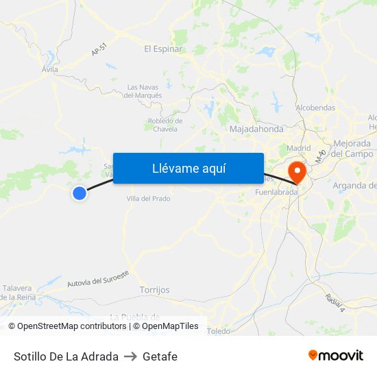 Sotillo De La Adrada to Getafe map