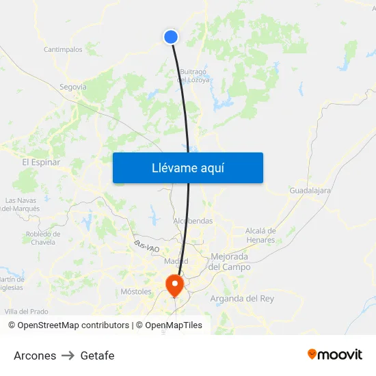 Arcones to Getafe map