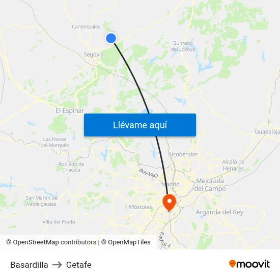 Basardilla to Getafe map