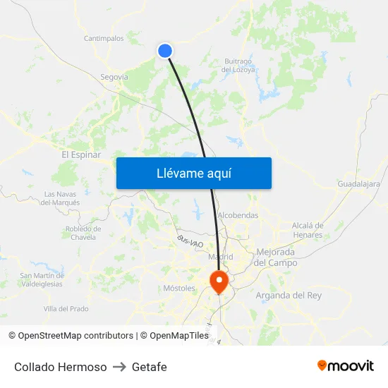 Collado Hermoso to Getafe map
