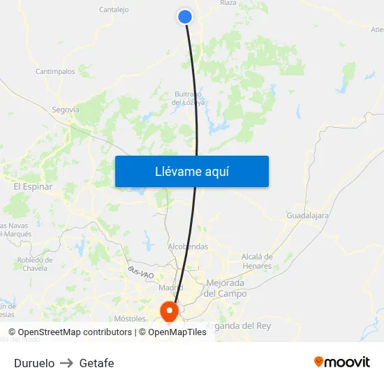 Duruelo to Getafe map