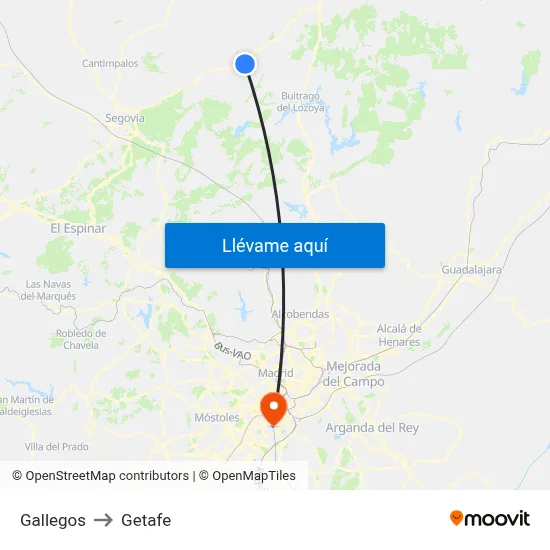 Gallegos to Getafe map