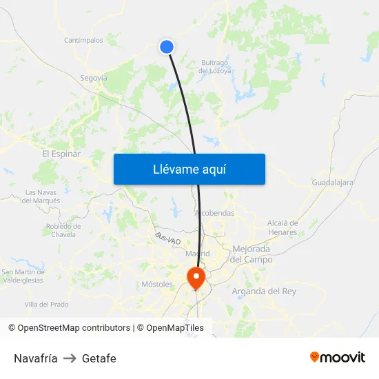 Navafría to Getafe map