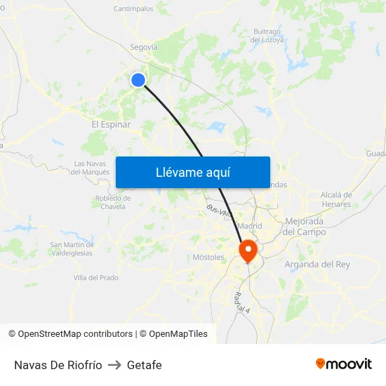 Navas De Riofrío to Getafe map